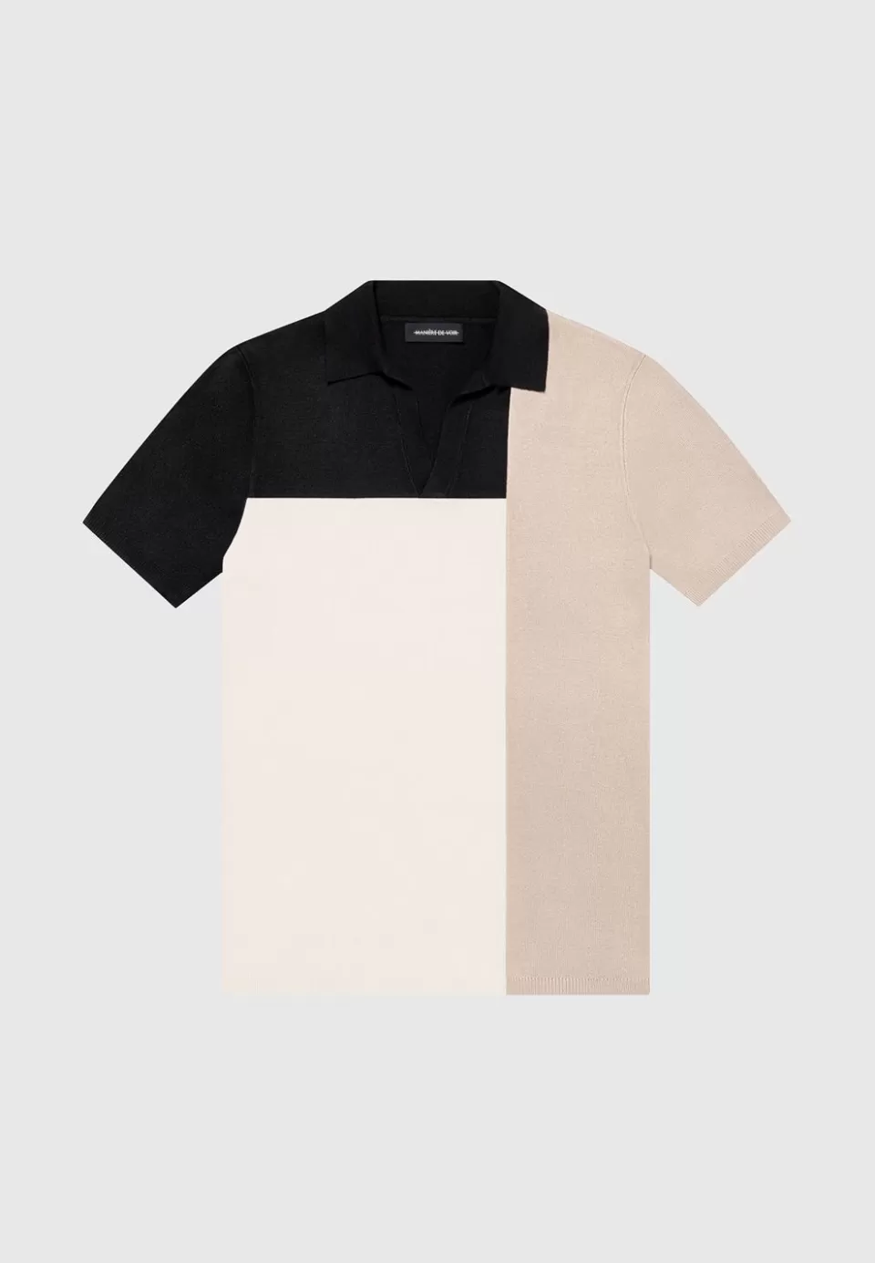 Manière De Voir Colour Block Knit Revere Polo Top - Black/Beige>Man Short Sets