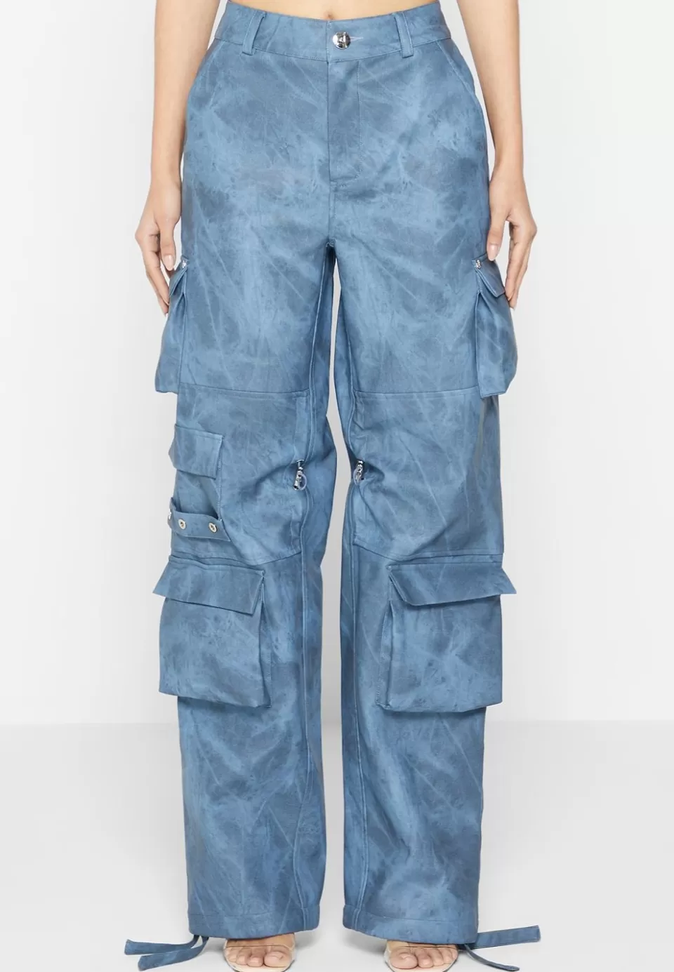 Manière De Voir High Waisted Vintage Marble Leather Cargo Pants - Washed>Woman Cargo Pants & Joggers