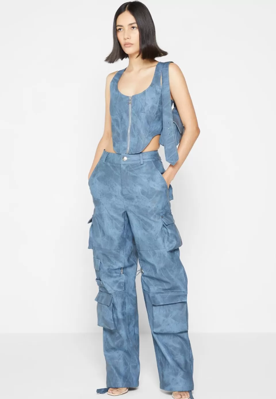 Manière De Voir High Waisted Vintage Marble Leather Cargo Pants - Washed>Woman Cargo Pants & Joggers