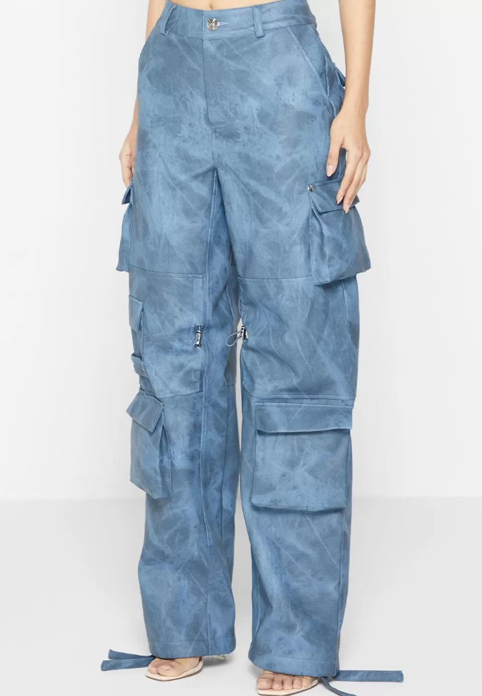 Manière De Voir High Waisted Vintage Marble Leather Cargo Pants - Washed>Woman Cargo Pants & Joggers