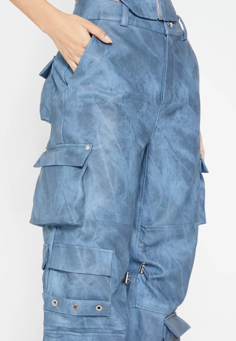 Manière De Voir High Waisted Vintage Marble Leather Cargo Pants - Washed>Woman Cargo Pants & Joggers