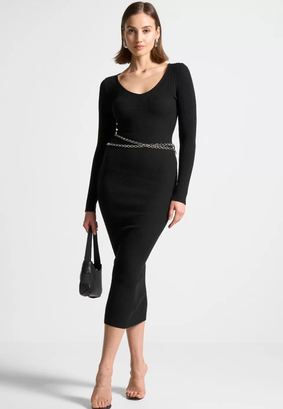 Manière De Voir Ribbed Knit Midaxi Dress With Chain Belt>Woman Dresses