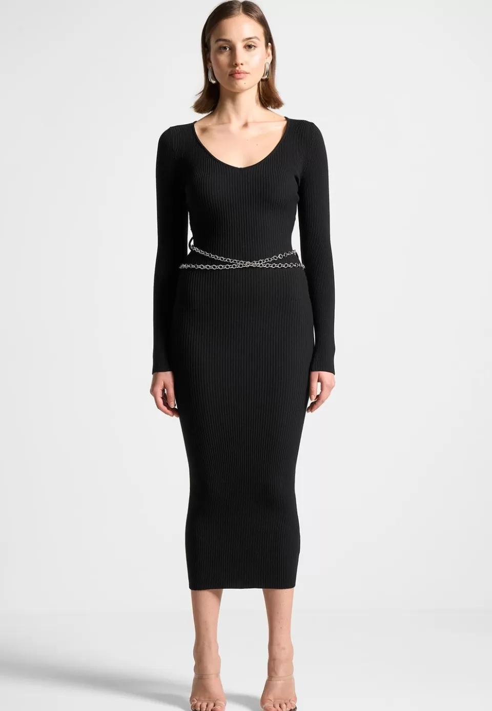 Manière De Voir Ribbed Knit Midaxi Dress With Chain Belt>Woman Dresses