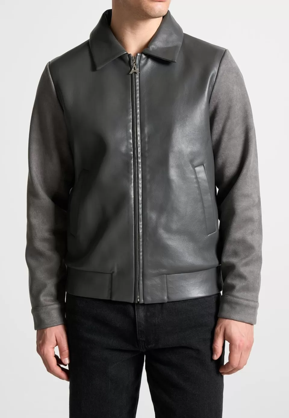 Manière De Voir Vegan Leather & Suede Jacket - Grey>Man Jackets