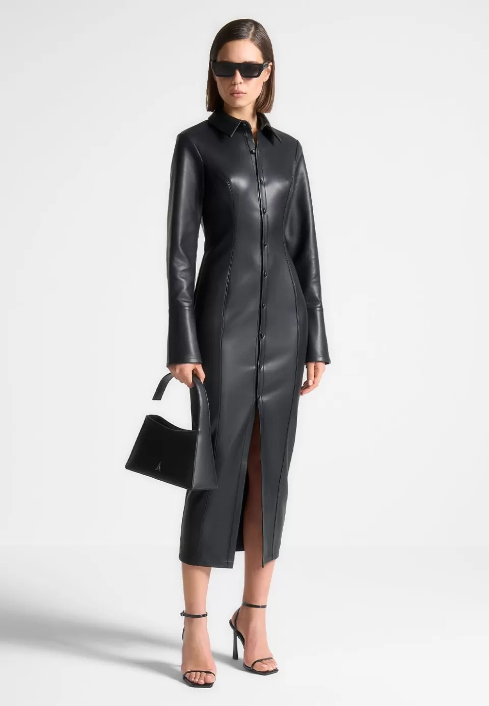 Manière De Voir Vegan Leather Midaxi Shirt Dress>Woman Dresses