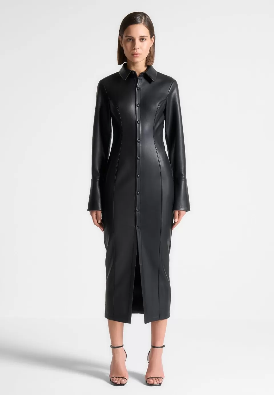 Manière De Voir Vegan Leather Midaxi Shirt Dress>Woman Dresses