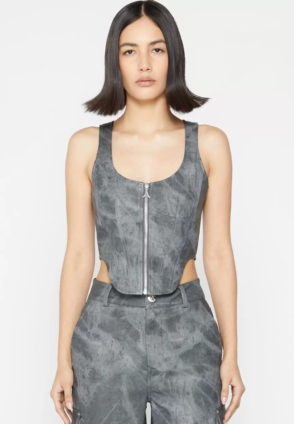 Manière De Voir Vintage Marble Leather Corset Top - Washed>Woman Matching Sets