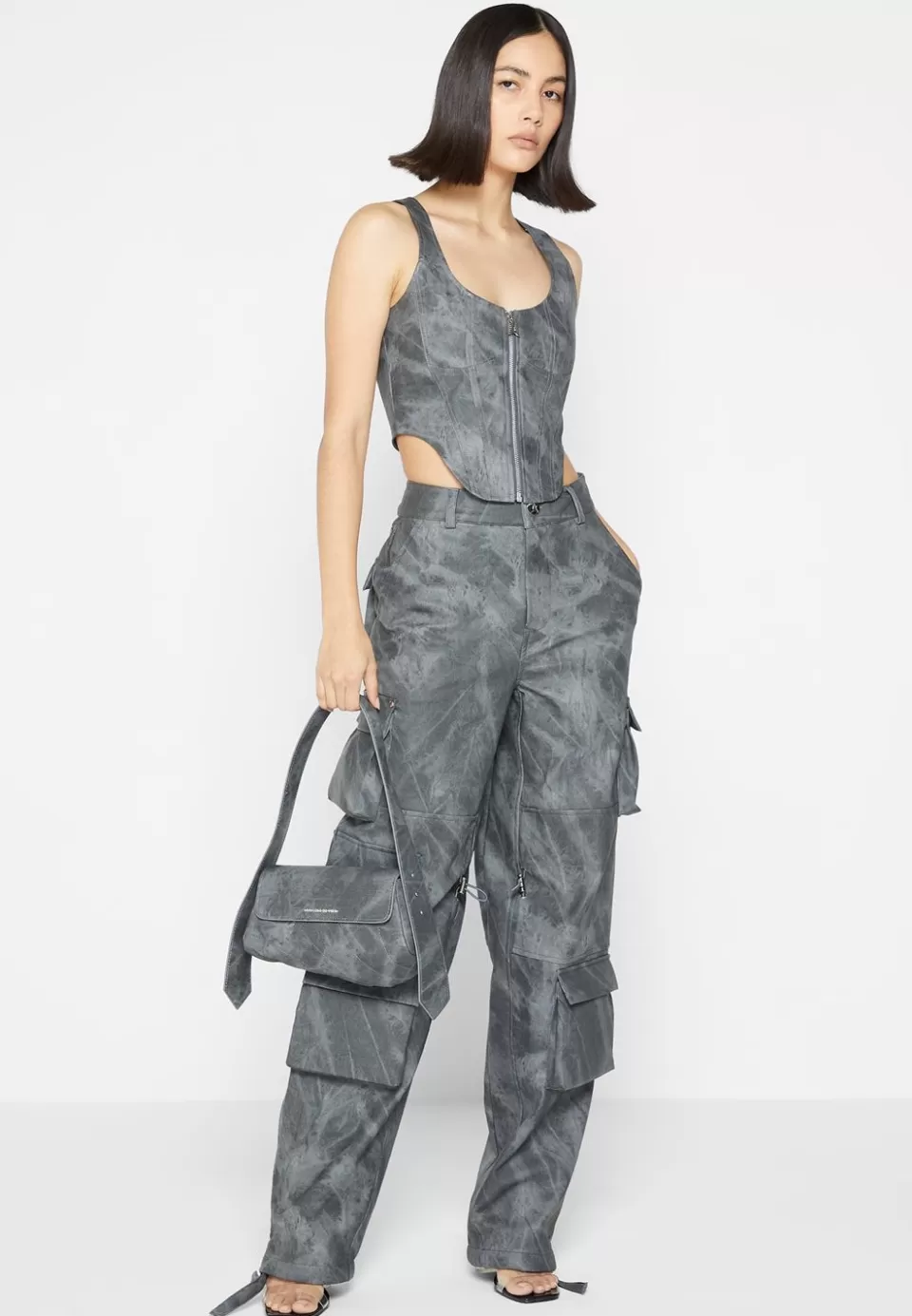 Manière De Voir Vintage Marble Leather Corset Top - Washed>Woman Matching Sets