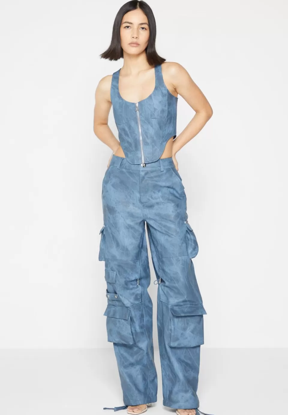 Manière De Voir Vintage Marble Leather Corset Top - Washed>Woman Matching Sets
