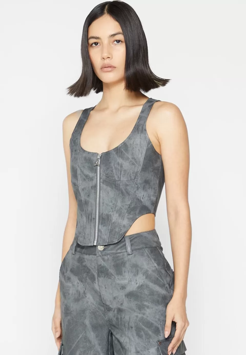 Manière De Voir Vintage Marble Leather Corset Top - Washed>Woman Matching Sets
