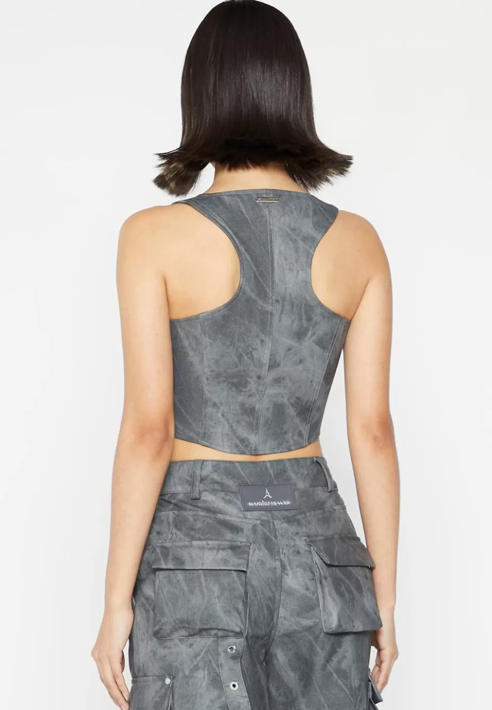 Manière De Voir Vintage Marble Leather Corset Top - Washed>Woman Matching Sets