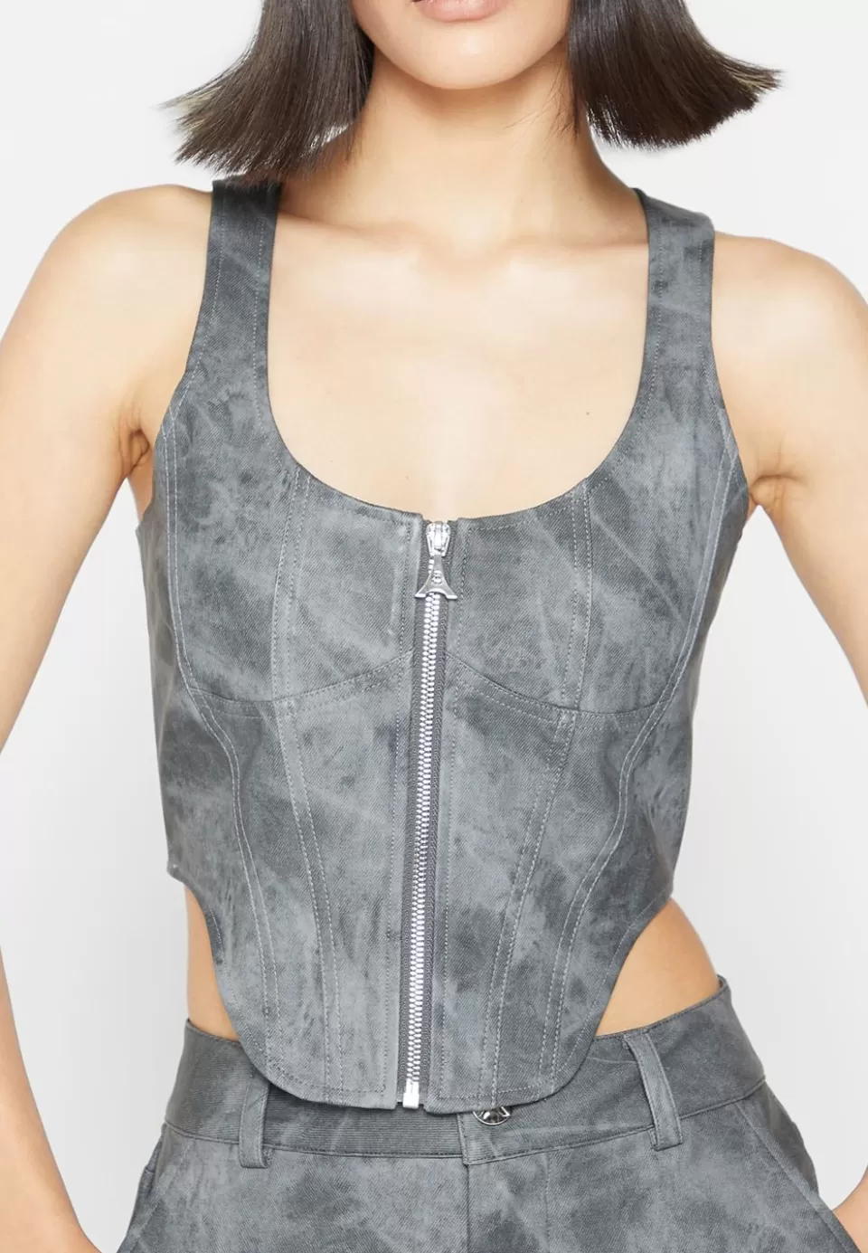 Manière De Voir Vintage Marble Leather Corset Top - Washed>Woman Matching Sets