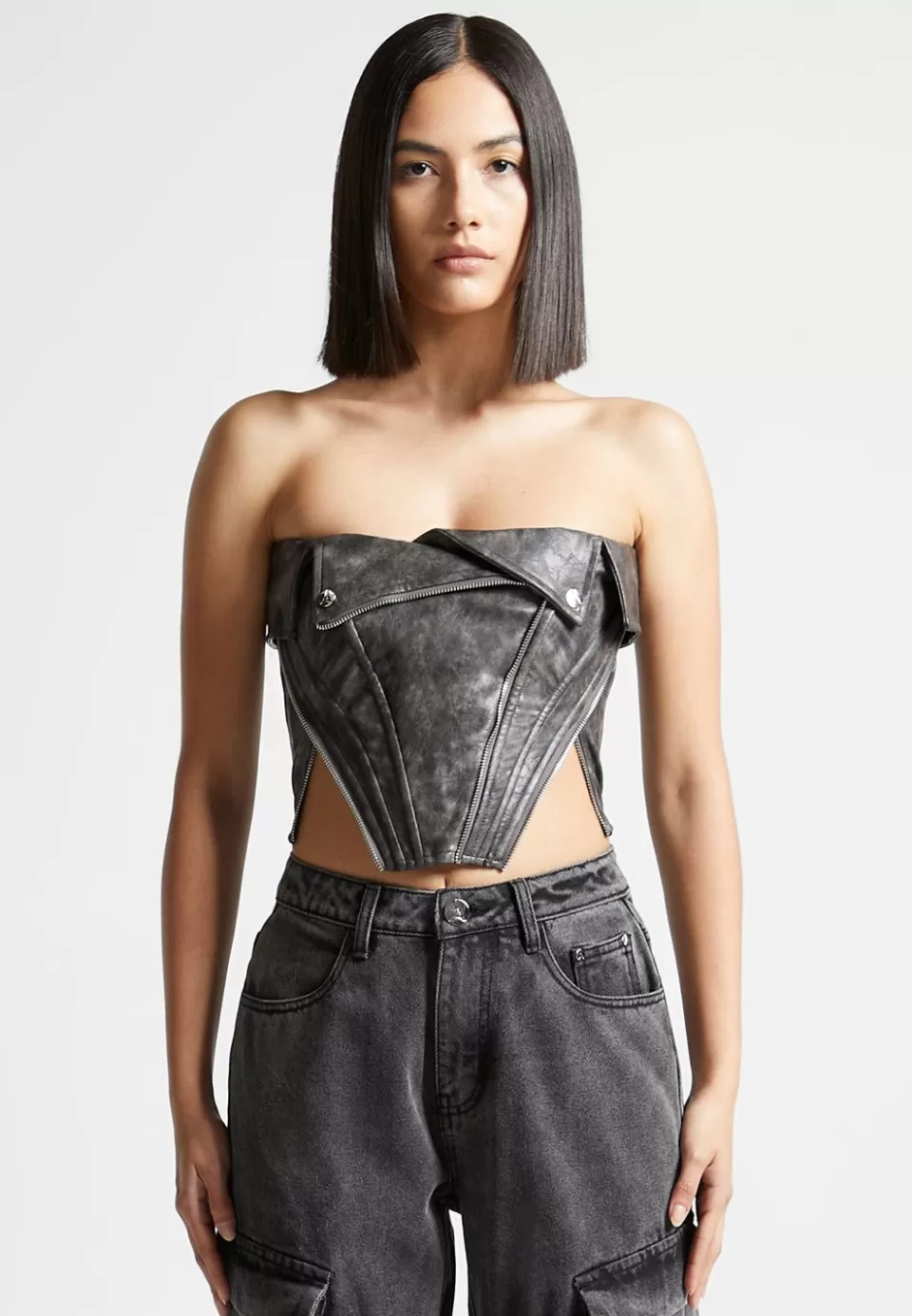 Manière De Voir Vintage Vegan Leather Biker Corset>Woman Tops & T Shirts