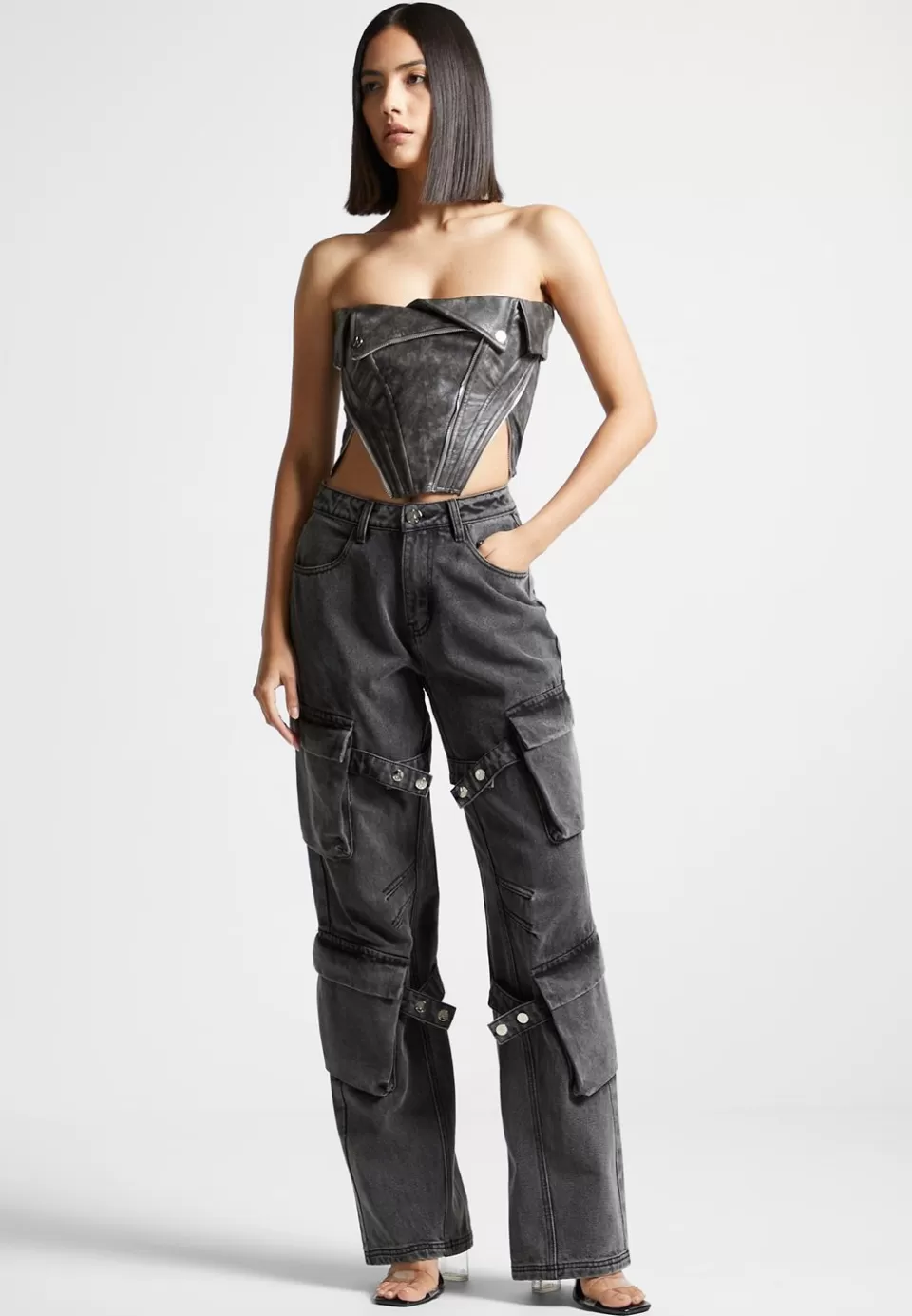 Manière De Voir Vintage Vegan Leather Biker Corset>Woman Tops & T Shirts