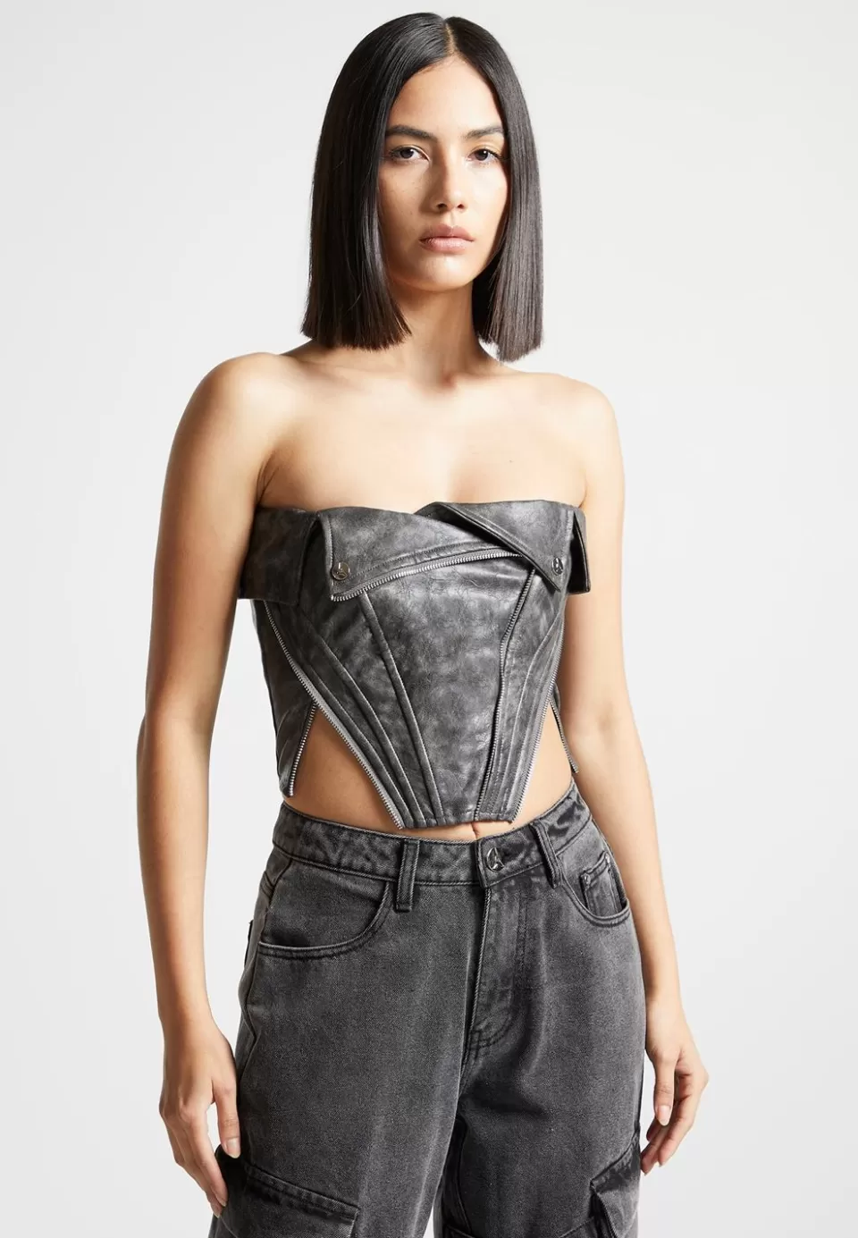 Manière De Voir Vintage Vegan Leather Biker Corset>Woman Tops & T Shirts