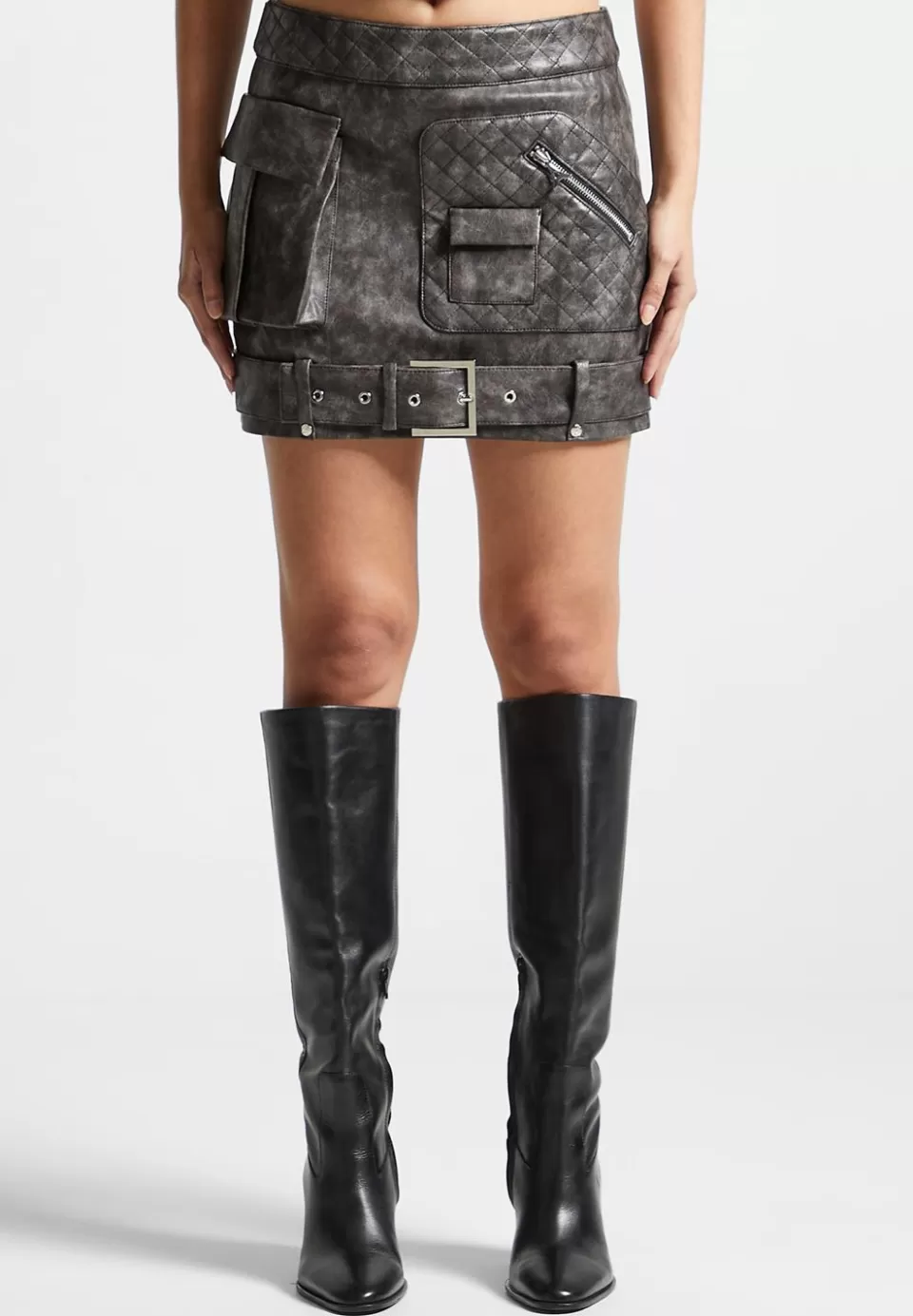 Manière De Voir Vintage Vegan Leather Cargo Mini Skirt>Woman Skirts