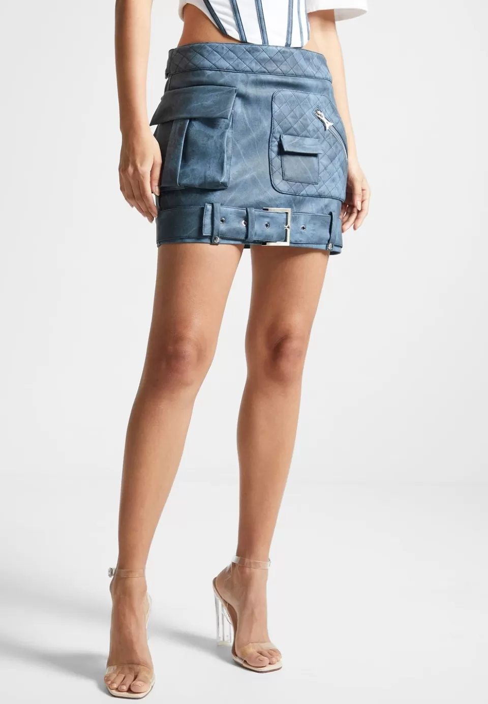 Manière De Voir Vintage Vegan Leather Cargo Mini Skirt>Woman Skirts