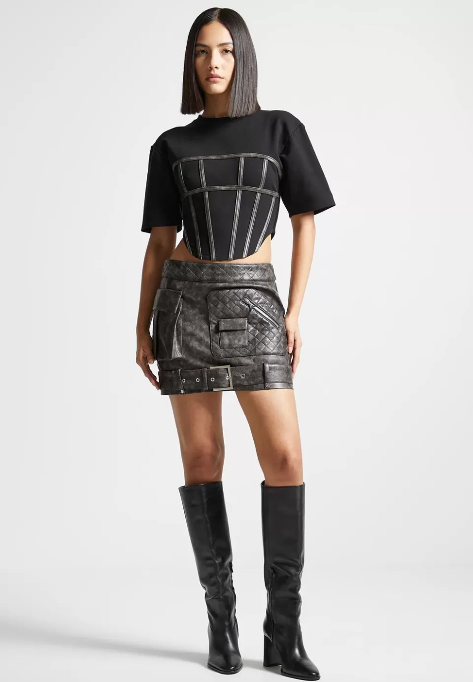 Manière De Voir Vintage Vegan Leather Cargo Mini Skirt>Woman Skirts