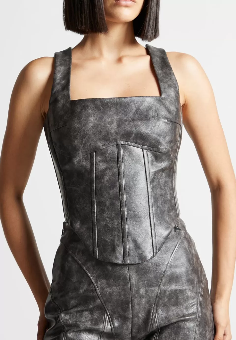 Manière De Voir Vintage Vegan Leather Corset Top>Woman Matching Sets