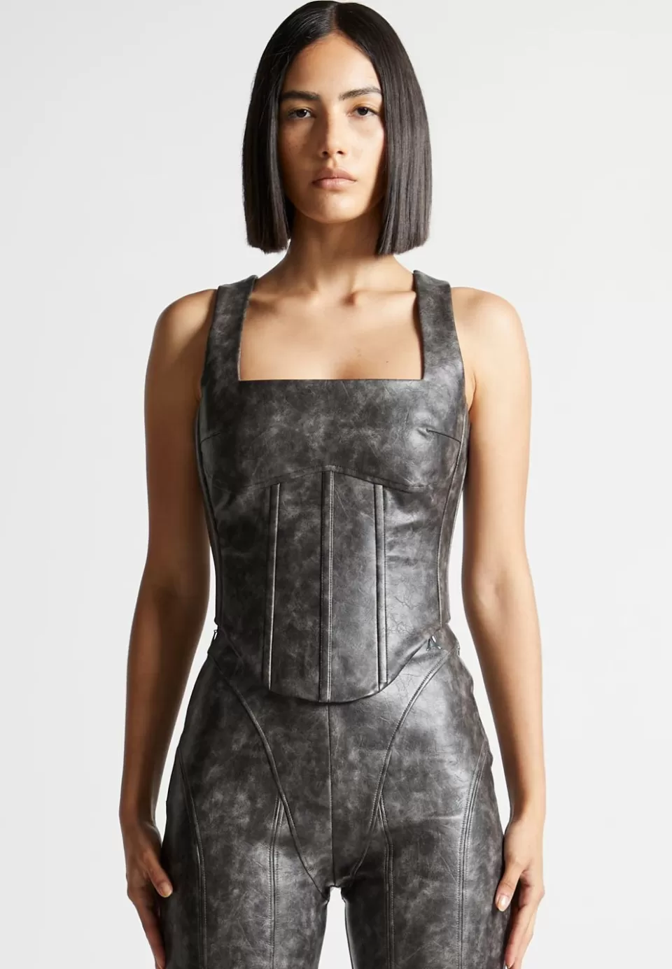 Manière De Voir Vintage Vegan Leather Corset Top>Woman Tops & T Shirts