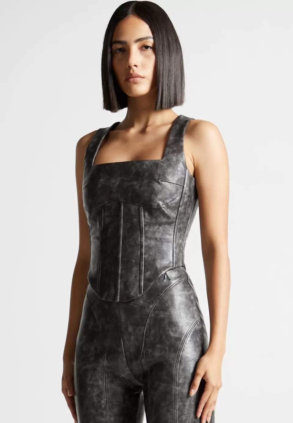 Manière De Voir Vintage Vegan Leather Corset Top>Woman Tops & T Shirts